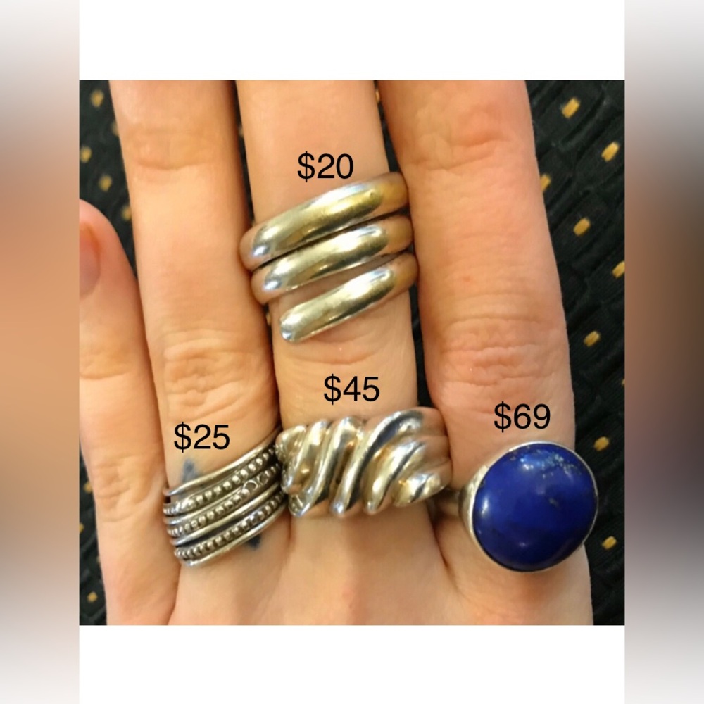 Vintage Sterling silver lapis dome croissant rope 925 rings collection